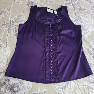Chico's Purple Satin Sleeveless Blouse W/Rhinestone Trim Size 1 = Medium